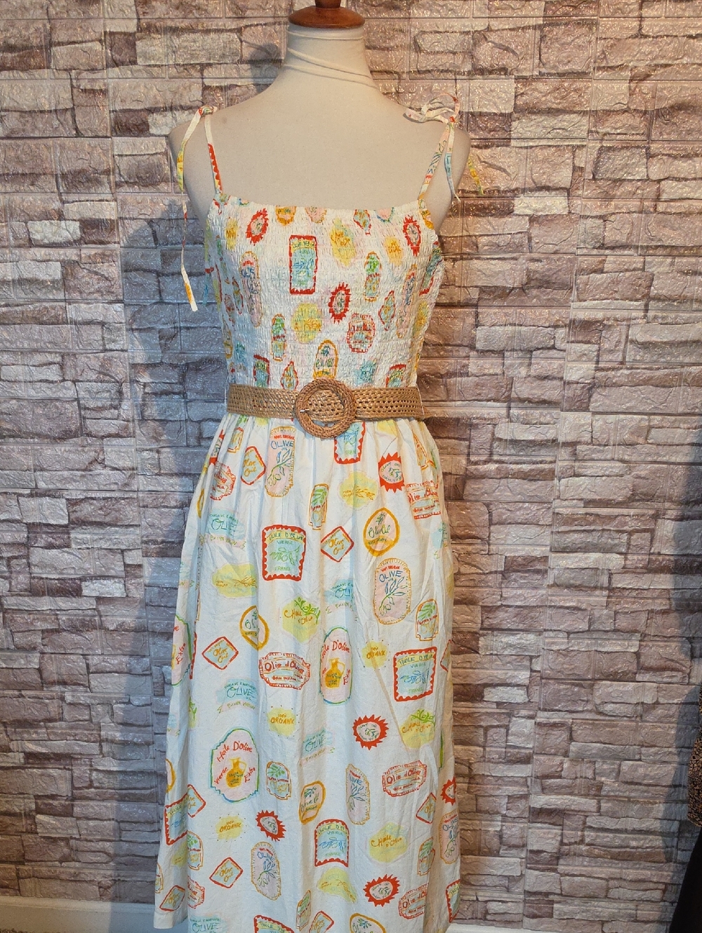 Cynthia Rowley Cream Sundress with Colorful Label Print Brand New